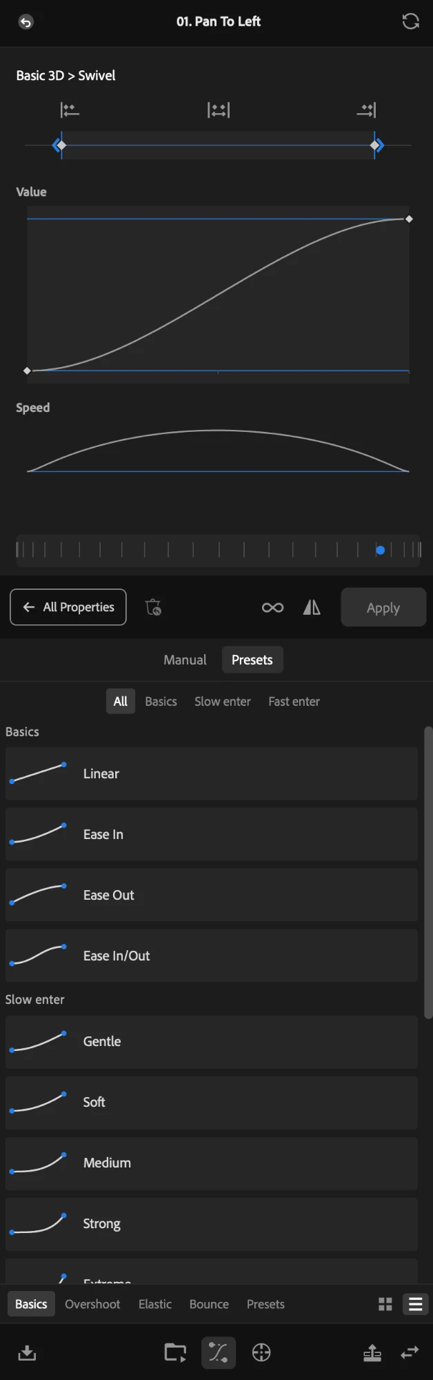 The Presets tab, Basics shelf, as a list