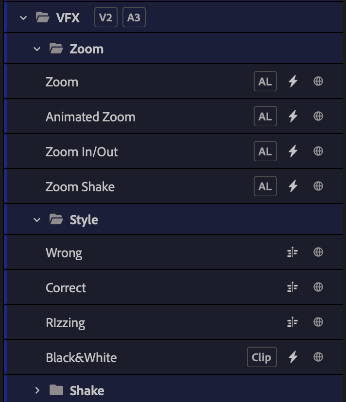 Folders inside folders: every Bullet in VFX takes its color and its V2 and A3 offsets