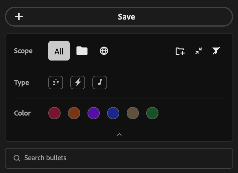 The header of the library: Save, the filters and the search