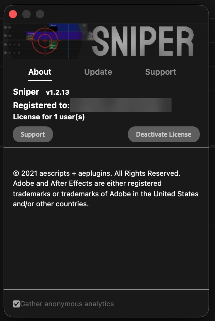 The aescripts license window